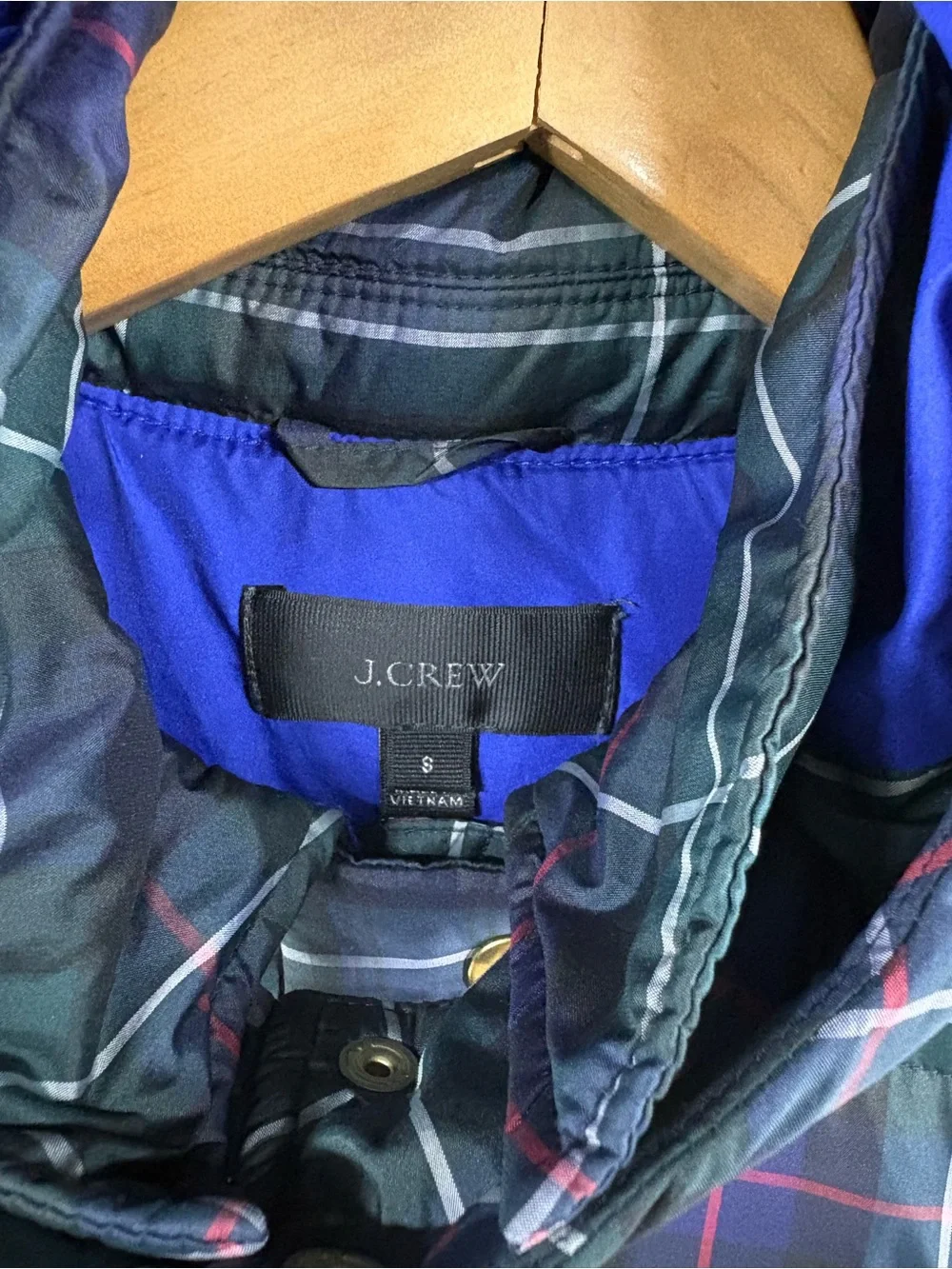 J. CREW Puffer Hood Vest Womens Small Tartan Plaid Duck Down Waterfowl Feather